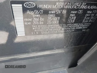 2022 Hyundai Santa Fe SEL z VIN 5NMS2DAJ2NH388129, wystawiony jako IAAI lot #42254168 z przebiegiem 46 780 mil mil oraz . Historia ofert i sprzedaży dostępna na DreamBid. Obrazek 9.