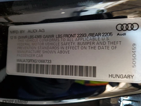 2016 Audi A3 1.8T Premium with VIN WAUA7GFFXG1068733, listed as a Copart auction lot 52773505 with 113,554 mi miles and Clean Title. Bid and sale history available at carsss.com. Image 12.