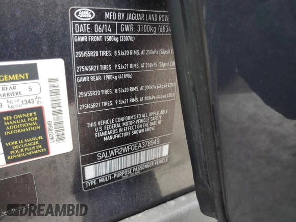 2014 Land Rover Range Rover Sport HSE with VIN SALWR2WF0EA378949, listed as a Copart auction lot 66010445 with 142,945 mi miles and Clean title. Bid and sale history available at DreamBid. Image 13.