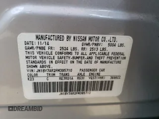 2015 Infiniti Q50 Premium with VIN JN1BV7AR2FM395710, listed as a Copart auction lot 60505055 with 108,333 mi miles and Salvage title. Bid and sale history available at DreamBid. Image 12.