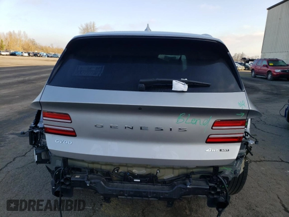 2023 Genesis GV80 with VIN KMUHCESC9PU107157, listed as a Copart auction lot 42592585 with 11,396 mi miles and Salvage title. Bid and sale history available at DreamBid. Image 6.