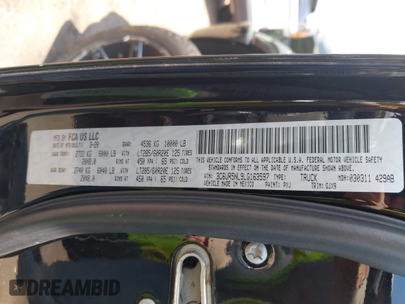 2020 Ram 2500 Laramie with VIN 3C6UR5NL9LG163597, listed as a IAAI auction lot 42545909 with Not provided miles and . Bid and sale history available at DreamBid. Image 9.