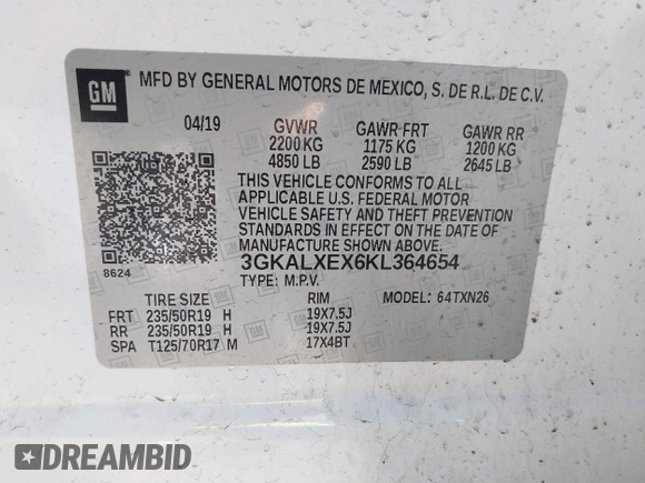 2019 GMC Terrain Denali с VIN 3GKALXEX6KL364654, выставлен на аукционе IAAI как лот 41671998 с пробегом 78 568 миль миль и . История ставок и продаж доступна на DreamBid. Изображение 9.