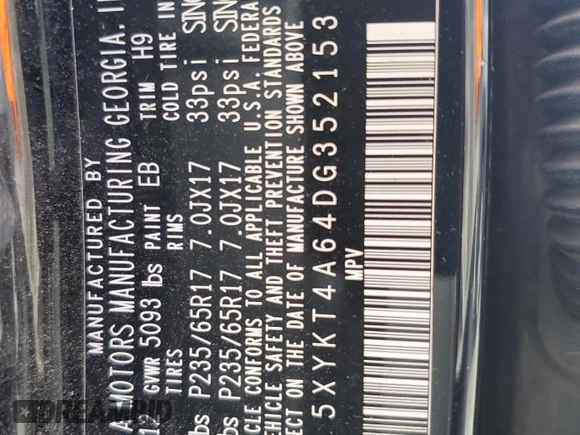 2013 Kia Sorento LX z VIN 5XYKT4A64DG352153, wystawiony jako Copart lot #55330825 z przebiegiem 289 967 mil mil oraz Szkoda całkowita • Salvage title. Historia ofert i sprzedaży dostępna na DreamBid. Obrazek 13.