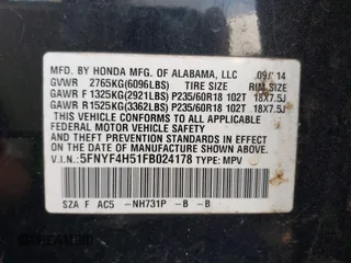 2015 Honda Pilot EX-L z VIN 5FNYF4H51FB024178, wystawiony jako IAAI lot #42296166 z przebiegiem 195 992 mil mil oraz . Historia ofert i sprzedaży dostępna na DreamBid. Obrazek 9.