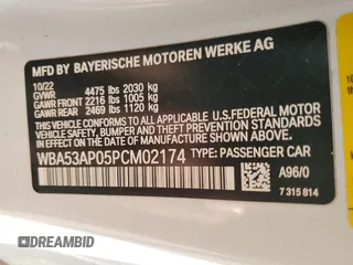 2023 BMW 4 Series 430i с VIN WBA53AP05PCM02174, выставлен на аукционе Copart как лот 88730895 с пробегом Не указан миль и Списание • Salvage title. История ставок и продаж доступна на DreamBid. Изображение 14.