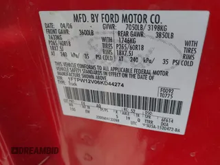 2006 Ford F-150 XLT с VIN 1FTPW12V06KD44274, выставлен на аукционе IAAI как лот 42633037 с пробегом 298 345 миль миль и . История ставок и продаж доступна на DreamBid. Изображение 9.