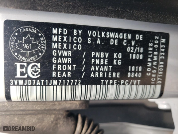 2018 Volkswagen Beetle SE with VIN 3VWJD7AT1JM717772, listed as a Copart auction lot 59819964 with 63,690 mi miles and Salvage Title. Bid and sale history available at carsss.com. Image 13.