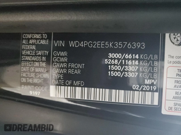 2019 Mercedes-Benz Metris Passenger with VIN WD4PG2EE5K3576393, listed as a Copart auction lot 86137904 with 91,308 mi miles and Salvage title. Bid and sale history available at DreamBid. Image 13.
