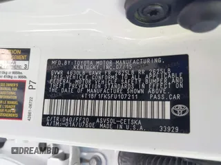 2015 Toyota Camry XLE with VIN 4T1BF1FK5FU107211, listed as a IAAI auction lot 42000437 with 78,158 mi miles and . Bid and sale history available at DreamBid. Image 9.