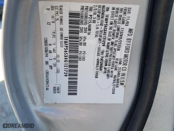 2004 Ford Taurus SEL Deluxe with VIN 1FAFP56SX4G121729, listed as a Copart auction lot 80748564 with 106,895 mi miles and Salvage Title. Bid and sale history available at carsss.com. Image 12.