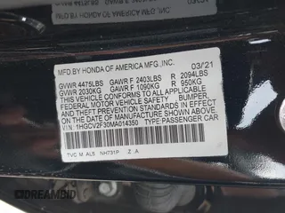 2021 Honda Accord Sport с VIN 1HGCV2F30MA014350, выставлен на аукционе IAAI как лот 42453581 с пробегом 39 156 миль миль и . История ставок и продаж доступна на DreamBid. Изображение 9.