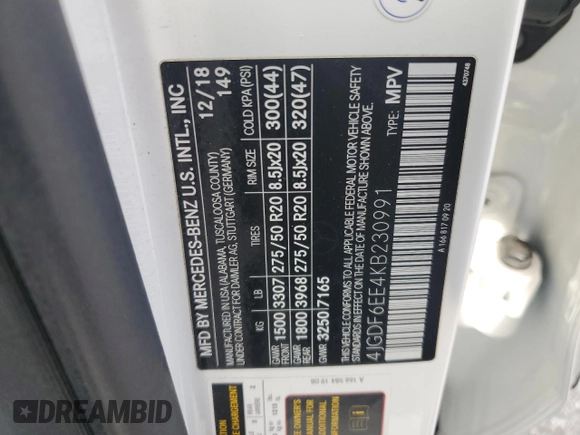 2019 Mercedes-Benz GLS 450 with VIN 4JGDF6EE4KB230991, listed as a Copart auction lot 40618184 with 68,384 mi miles and . Bid and sale history available at DreamBid. Image 15.