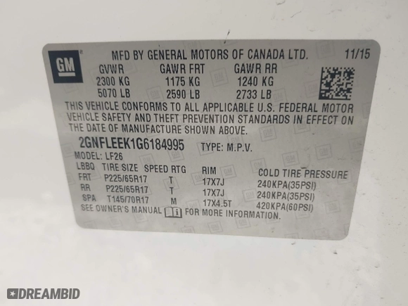 2016 Chevrolet Equinox LS with VIN 2GNFLEEK1G6184995, listed as a IAAI auction lot 42007363 with 161,460 mi miles. Bid and sale history available at carsss.com. Image 9.