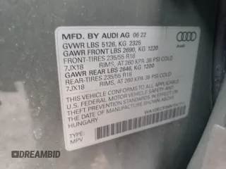 2022 Audi Q3 S line Premium with VIN WA1DECF39N1141117, listed as a Copart auction lot 46456245 with 30,705 mi miles and Salvage Title. Bid and sale history available at carsss.com. Image 13.