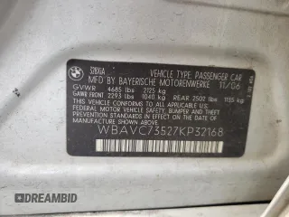 2007 BMW 3 Series 328xi with VIN WBAVC73527KP32168, listed as a Copart auction lot 63793745 with 145,786 mi miles and Salvage title. Bid and sale history available at DreamBid. Image 12.