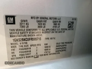 2015 GMC Yukon SLT with VIN 1GKS2BKC6FR585715, listed as a Copart auction lot 47384835 with 0 mi miles and Salvage Title. Bid and sale history available at carsss.com. Image 14.