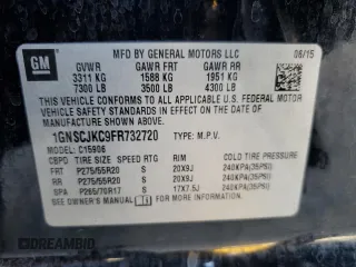 2015 Chevrolet Suburban LT with VIN 1GNSCJKC9FR732720, listed as a Copart auction lot 62564765 with 99,194 mi miles and Salvage title. Bid and sale history available at DreamBid. Image 13.