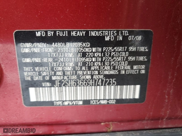 2009 Subaru Forester (Natl) X w/Premium Pkg with VIN JF2SH63669H747235, listed as a Copart auction lot 52075745 with 167,992 mi miles and Salvage Title. Bid and sale history available at carsss.com. Image 15.