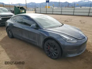 2022 Tesla Model 3 Performance with VIN 5YJ3E1EC2NF357843, listed as a Copart auction lot 47617575 with 25,189 mi miles and Salvage Title. Bid and sale history available at DreamBid. Image 4.