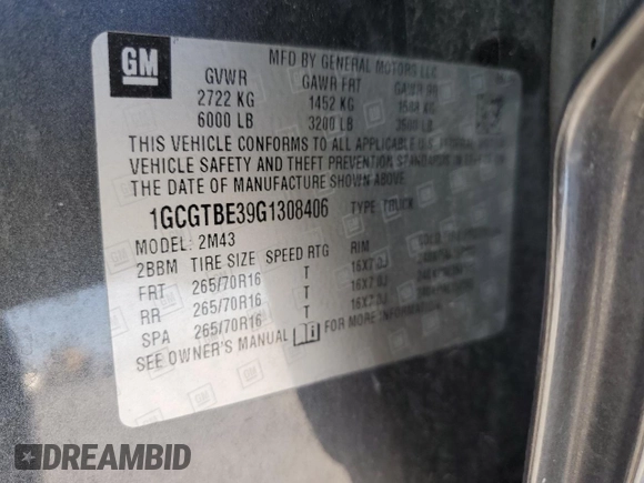 2016 Chevrolet Colorado 4WD WT z VIN 1GCGTBE39G1308406, wystawiony jako Copart lot #52043285 z przebiegiem 61 732 mil mil oraz Szkoda całkowita • Salvage title. Historia ofert i sprzedaży dostępna na DreamBid. Obrazek 12.