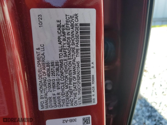 2024 Honda Accord Hybrid Touring with VIN 1HGCY2F82RA015445, listed as a Copart auction lot 48548645 with 19,372 mi miles and Salvage Title. Bid and sale history available at carsss.com. Image 15.