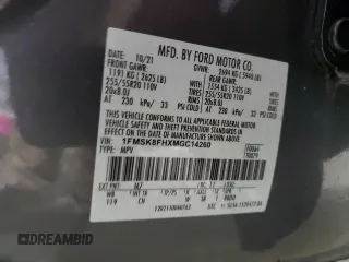 2021 Ford Explorer Limited z VIN 1FMSK8FHXMGC14260, wystawiony jako Copart lot #54121465 z przebiegiem 36 155 mil mil oraz Szkoda całkowita • Salvage title. Historia ofert i sprzedaży dostępna na DreamBid. Obrazek 13.