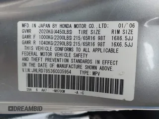 2006 Honda CR-V LX with VIN JHLRD78536C035954, listed as a IAAI auction lot 42043220 with 250,337 mi miles and . Bid and sale history available at carsss.com. Image 9.