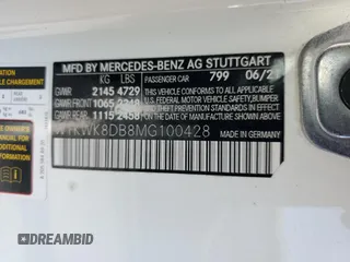 2021 Mercedes-Benz C 300 with VIN W1KWK8DB8MG100428, listed as a Copart auction lot 60537275 with 35,917 mi miles and Salvage title. Bid and sale history available at DreamBid. Image 13.