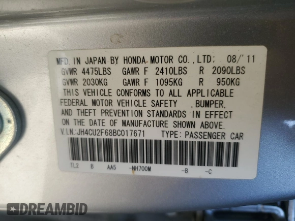 2011 Acura TSX with VIN JH4CU2F68BC017671, listed as a Copart auction lot 50633845 with 249,690 mi miles and Salvage Title. Bid and sale history available at carsss.com. Image 14.