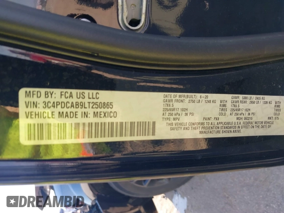 2020 Dodge Journey SE Value with VIN 3C4PDCAB9LT250865, listed as a IAAI auction lot 41601741 with 68,620 mi miles and . Bid and sale history available at DreamBid. Image 9.