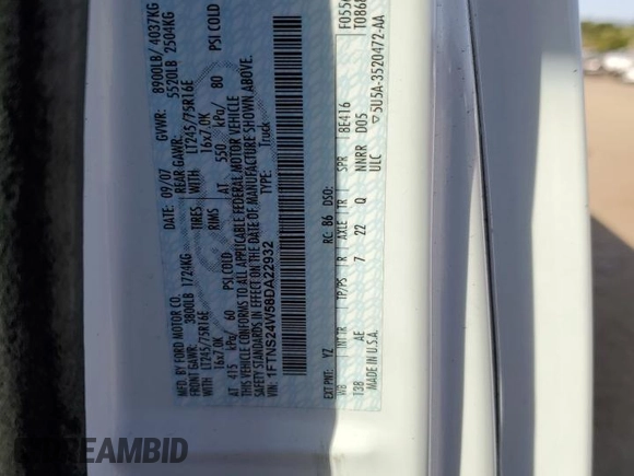 2008 Ford Econoline Cargo Commercial with VIN 1FTNS24W58DA22932, listed as a Copart auction lot 53193794 with Not Provided miles and Salvage Title. Bid and sale history available at DreamBid. Image 13.