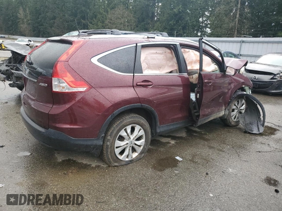 2013 Honda CR-V EX-L with VIN 5J6RM4H72DL018776, listed as a Copart auction lot 47852605 with Not Provided miles and Clean Title. Bid and sale history available at carsss.com. Image 3.