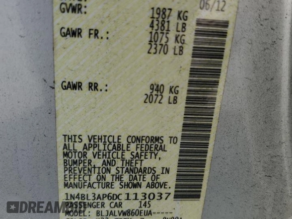 2013 Nissan Altima S z VIN 1N4BL3AP6DC113037, wystawiony jako Copart lot #57815955 z przebiegiem 129 447 mil mil oraz Szkoda całkowita • Salvage title. Historia ofert i sprzedaży dostępna na DreamBid. Obrazek 13.
