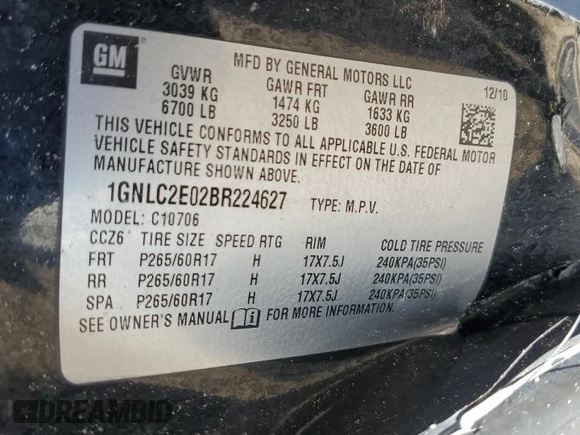 2011 Chevrolet Tahoe Commercial with VIN 1GNLC2E02BR224627, listed as a Copart auction lot 50222855 with 167,553 mi miles and Salvage title. Bid and sale history available at DreamBid. Image 13.