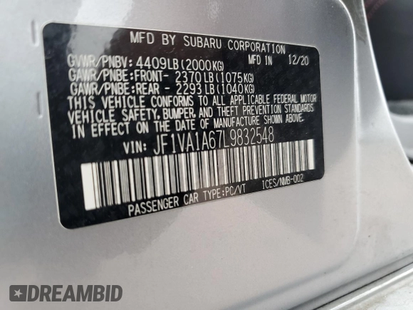 2020 Subaru WRX z VIN JF1VA1A67L9832548, wystawiony jako Copart lot #52998195 z przebiegiem 50 246 mil mil oraz Szkoda całkowita • Salvage title. Historia ofert i sprzedaży dostępna na DreamBid. Obrazek 14.
