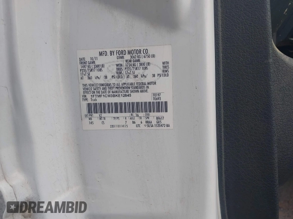 2011 Ford F-150 XL with VIN 1FTMF1CM3BKE12845, listed as a IAAI auction lot 41461555 with 263,480 mi miles. Bid and sale history available at carsss.com. Image 9.