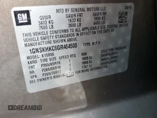 2016 Chevrolet Suburban LT with VIN 1GNSKHKC6GR464500, listed as a Copart auction lot 50807115 with 55,526 mi miles and Salvage Title. Bid and sale history available at carsss.com. Image 12.