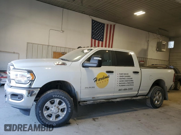 2023 Ram 2500 Big Horn with VIN 3C6UR5DJ2PG552863, listed as a Copart auction lot 88081765 with 23,193 mi miles and Salvage Title. Bid and sale history available at carsss.com. Image 1.