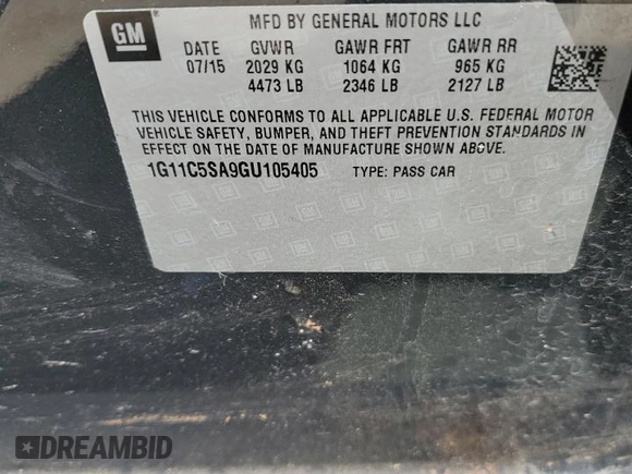 2016 Chevrolet Malibu Limited LT with VIN 1G11C5SA9GU105405, listed as a Copart auction lot 48464125 with 116,736 mi miles and Salvage Title. Bid and sale history available at carsss.com. Image 14.