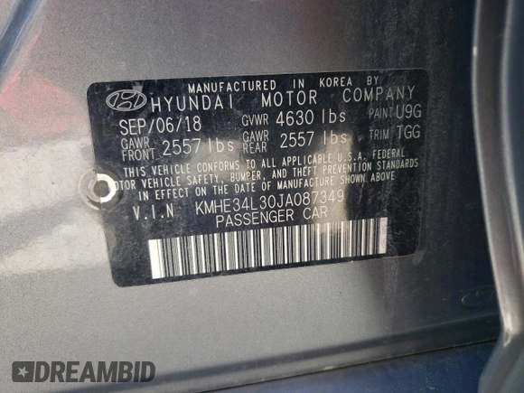 2018 Hyundai Sonata Hybrid Limited with VIN KMHE34L30JA087349, listed as a Copart auction lot 50045715 with 80,566 mi miles and Salvage Title. Bid and sale history available at carsss.com. Image 12.