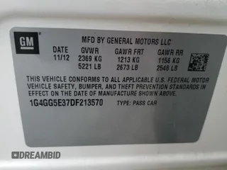2013 Buick LaCrosse Premium 1 с VIN 1G4GG5E37DF213570, выставлен на аукционе Copart как лот 82154134 с пробегом 152 478 миль миль и Списание • Salvage title. История ставок и продаж доступна на DreamBid. Изображение 14.
