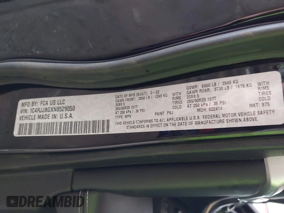 2022 Jeep Grand Cherokee Limited with VIN 1C4RJJBGXN8529050, listed as a IAAI auction lot 42104179 with 41,899 mi miles and . Bid and sale history available at DreamBid. Image 9.