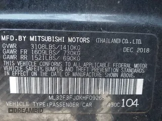 2019 Mitsubishi Mirage ES z VIN ML32F3FJ0KHF09265, wystawiony jako IAAI lot #41660305 z przebiegiem 68 547 mil mil oraz . Historia ofert i sprzedaży dostępna na DreamBid. Obrazek 9.