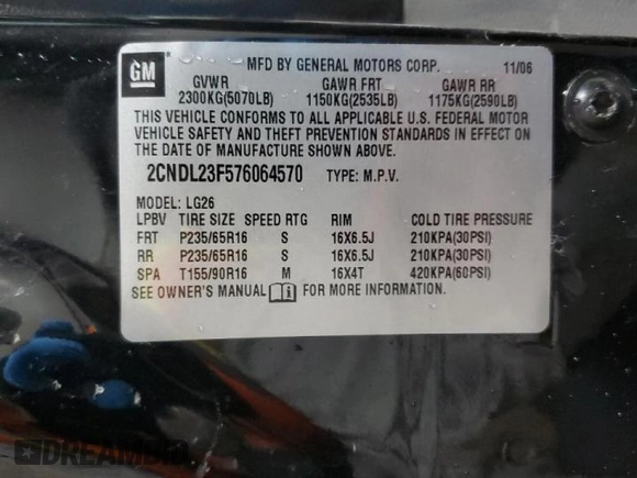 2007 Chevrolet Equinox LS with VIN 2CNDL23F576064570, listed as a Copart auction lot 72249434 with 110,757 mi miles and Salvage Title. Bid and sale history available at carsss.com. Image 15.