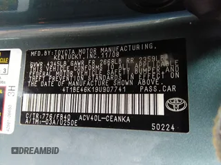 2009 Toyota Camry with VIN 4T1BE46K19U907741, listed as a IAAI auction lot 34957219 with 97,962 mi miles. Bid and sale history available at carsss.com. Image 9.