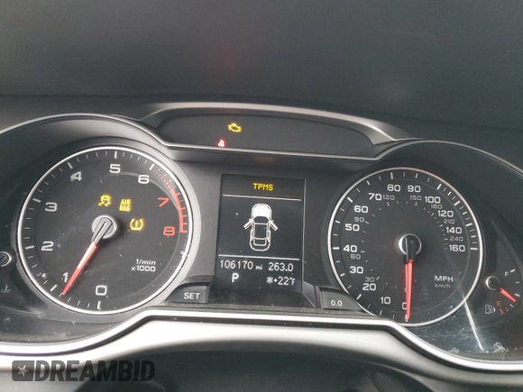2013 Audi A4 Premium with VIN WAUAFAFL3DN009288, listed as a Copart auction lot 45475885 with 106,170 mi miles and Salvage Title. Bid and sale history available at carsss.com. Image 9.