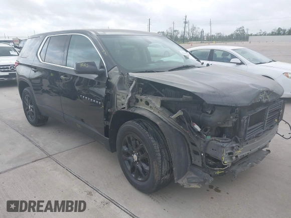 2019 Chevrolet Traverse LS z VIN 1GNERFKW7KJ196992, wystawiony jako IAAI lot #41947512 z przebiegiem 118 863 mil mil oraz . Historia ofert i sprzedaży dostępna na DreamBid. Obrazek 1.