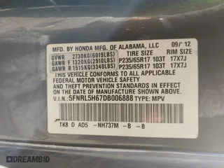 2013 Honda Odyssey EX-L with VIN 5FNRL5H67DB006888, listed as a IAAI auction lot 41246765 with 182,019 mi miles. Bid and sale history available at carsss.com. Image 9.