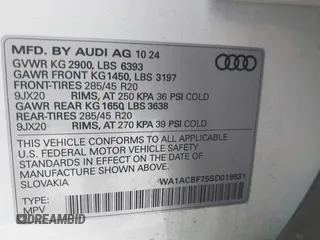 2025 Audi Q7 Premium with VIN WA1ACBF75SD019631, listed as a IAAI auction lot 42309555 with 7,435 mi miles and . Bid and sale history available at DreamBid. Image 9.